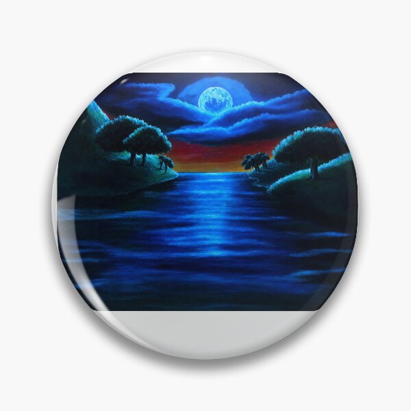 Item preview, Moonlit River Reflection Under a Glowing Full Moon dark night themed –Surrealism Fantasy Landscape Wall Art designed and sold by Shukasya-Arts.