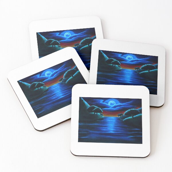 Item preview, Moonlit River Reflection Under a Glowing Full Moon dark night themed –Surrealism Fantasy Landscape Wall Art   designed and sold by Shukasya-Arts.