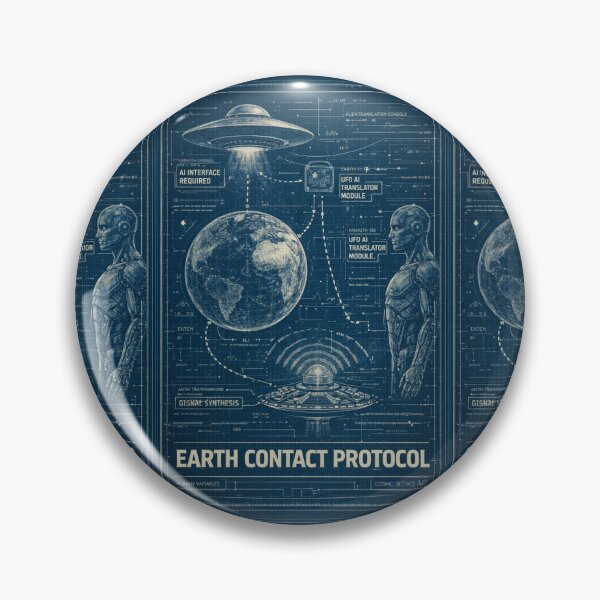 Item preview, Earth Contact Protocol – UFO AI Translator Blueprint Sci-Fi Illustration designed and sold by OrbitOfMind.