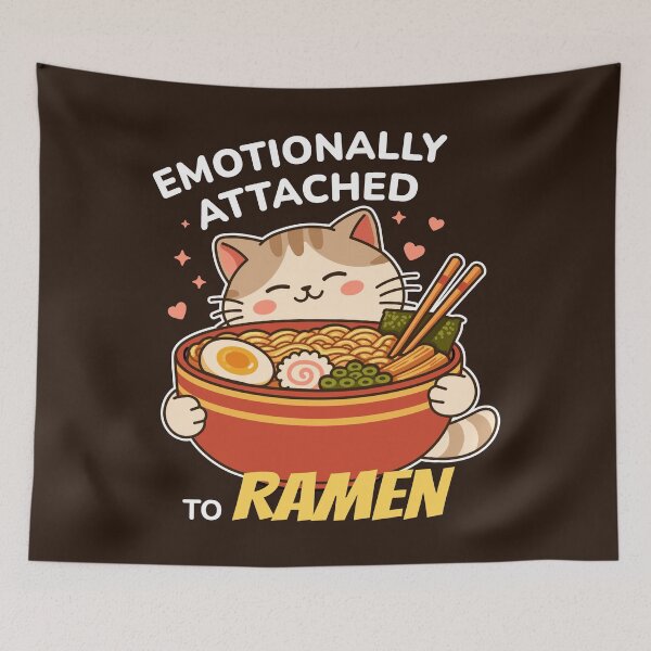 Item preview, Emotionally Attached to Ramen Cute Cat Illustration designed and sold by Skryp-art.