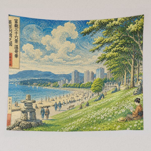 Item preview, English Bay Ukiyo-e Art Print designed and sold by UkiyoCities.
