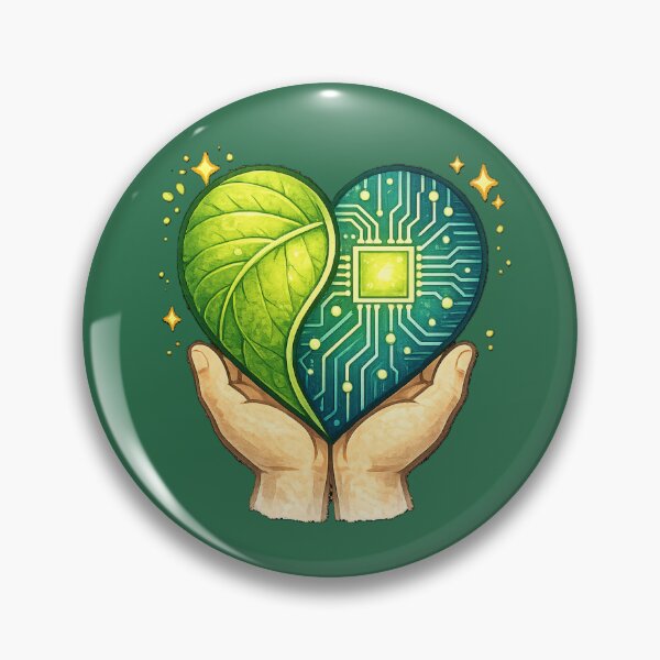 Item preview, Green Tech Heart – Nature and AI Sustainability Concept Illustration designed and sold by OrbitOfMind.
