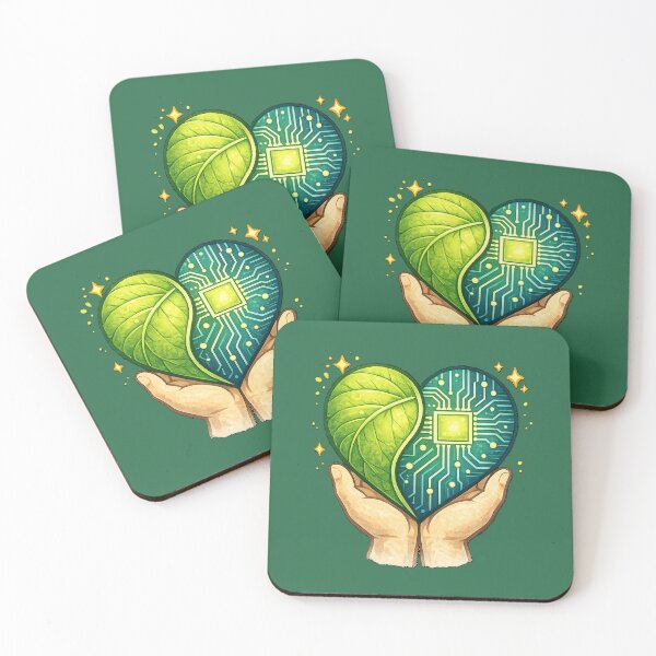 Item preview, Green Tech Heart – Nature and AI Sustainability Concept Illustration designed and sold by OrbitOfMind.