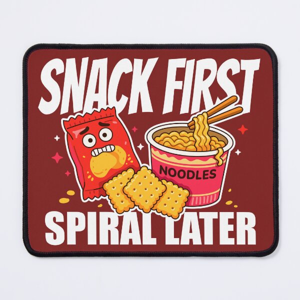 Item preview, Snack First, Spiral Later – Funny Snack Food Illustration with Nervous Chips & Noodles designed and sold by Skryp-art.