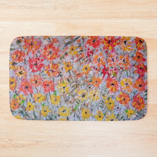 Item preview, abstract textured handmade acrylic red yellow blue flowers painting designed and sold by ArtistSunny.