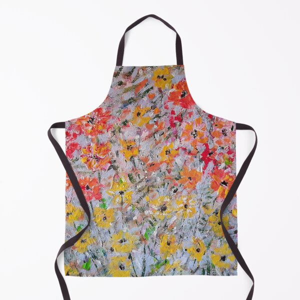 Item preview, abstract textured handmade acrylic red yellow blue flowers painting designed and sold by ArtistSunny.