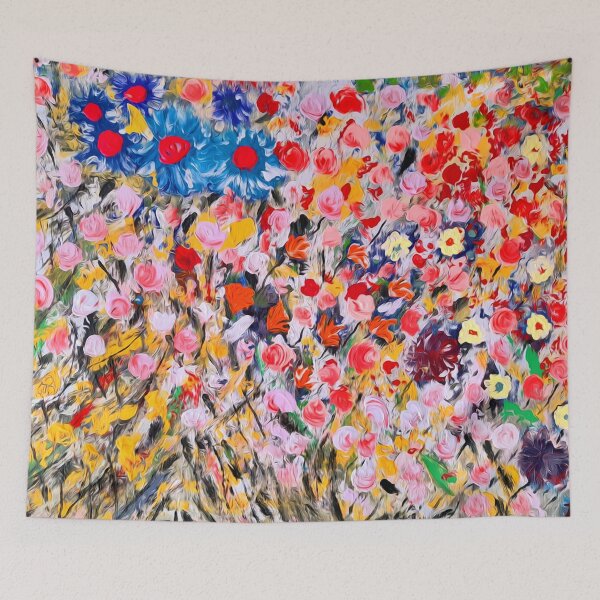 Item preview, bright colorful textured layered acrylic abstract flowers design designed and sold by ArtistSunny.