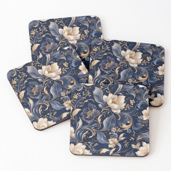 Item preview, Luxury Navy Blue & Gold Floral Seamless Pattern designed and sold by crackerflake.