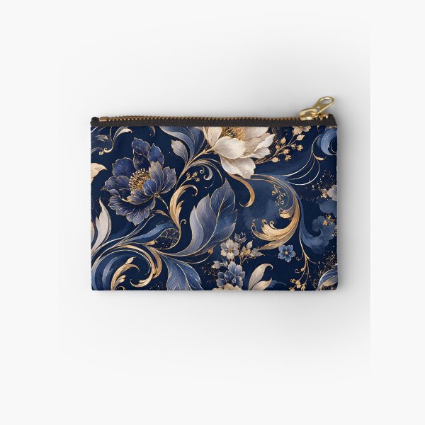 Artikelvorschau, Luxuriöses, nahtloses Blumenmuster in Marineblau und Gold entworfen und verkauft von crackerflake.