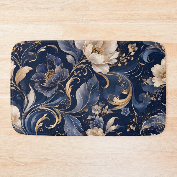 Item preview, Luxury Navy Blue & Gold Floral Seamless Pattern designed and sold by crackerflake.