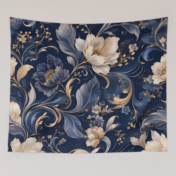 Item preview, Luxury Navy Blue & Gold Floral Seamless Pattern designed and sold by crackerflake.