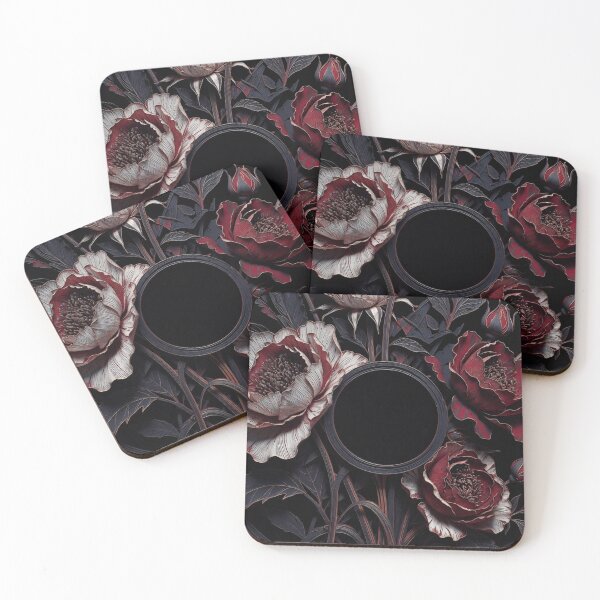 Item preview, Moody Gothic Floral Linocut Wall Clock Design designed and sold by IntelliMindDesigns.
