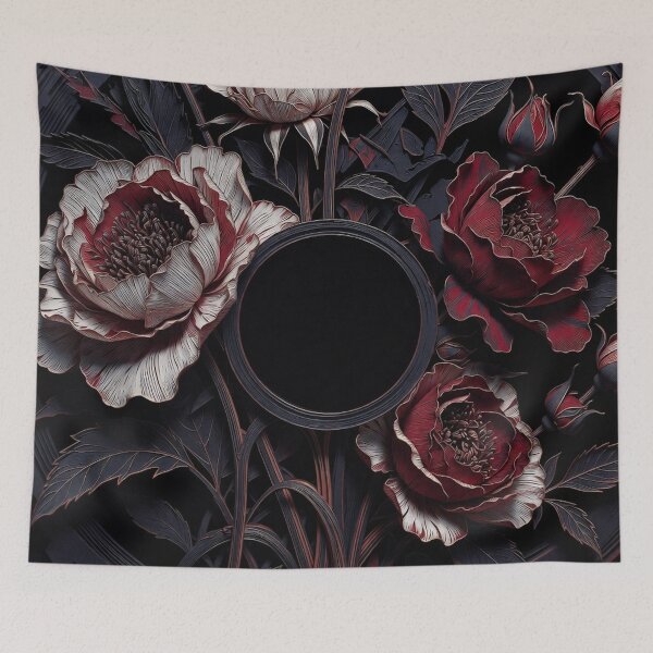 Item preview, Moody Gothic Floral Linocut Wall Clock Design designed and sold by IntelliMindDesigns.