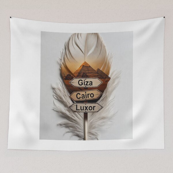 Item preview, Giza Egypt Feather Travel Art | Cairo Luxor Pyramid Boho Illustration designed and sold by GalleryPeak.