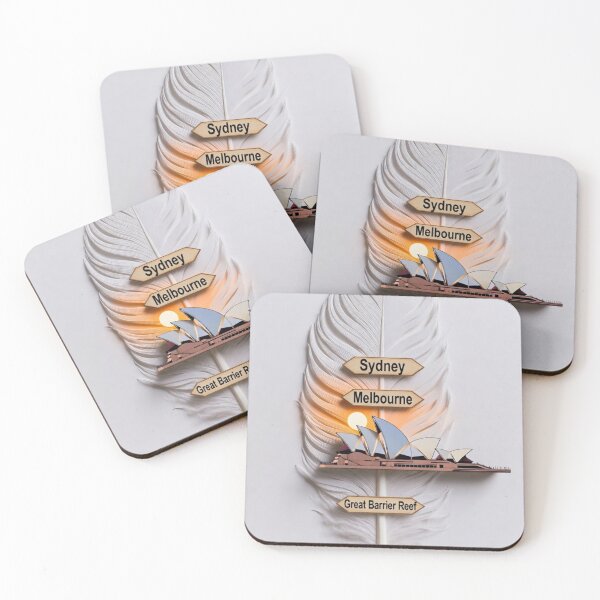 Item preview, Australia Travel Feather Art | Sydney Opera House Melbourne Great Barrier Reef Design designed and sold by GalleryPeak.