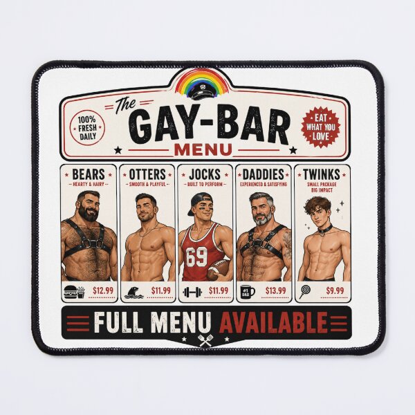 Item preview, Gay Bar Menu – Fun LGBTQ Pride Retro Design designed and sold by FrenchieFever.