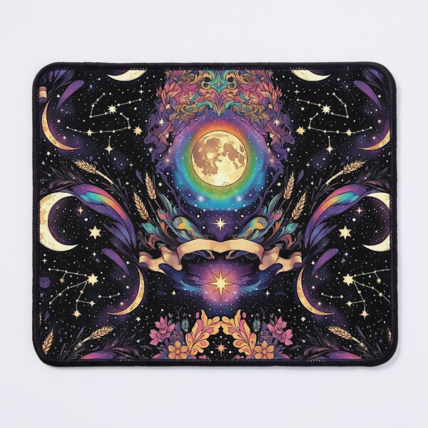 Item preview, Celestial Moon Phases Psychedelic Fabric Pattern designed and sold by IntelliMindDesigns.