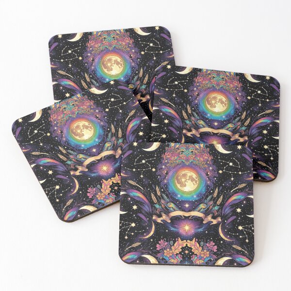 Item preview, Celestial Moon Phases Psychedelic Fabric Pattern designed and sold by IntelliMindDesigns.