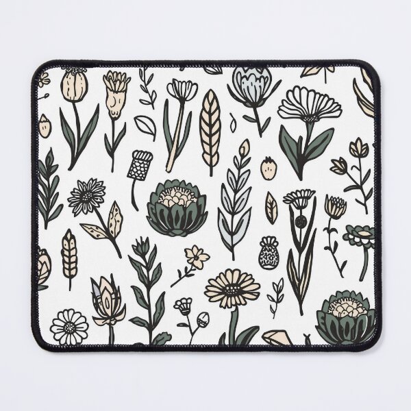 Item preview, Black Ink Linocut Wildflower Botanical Pattern designed and sold by NuvoraNest.