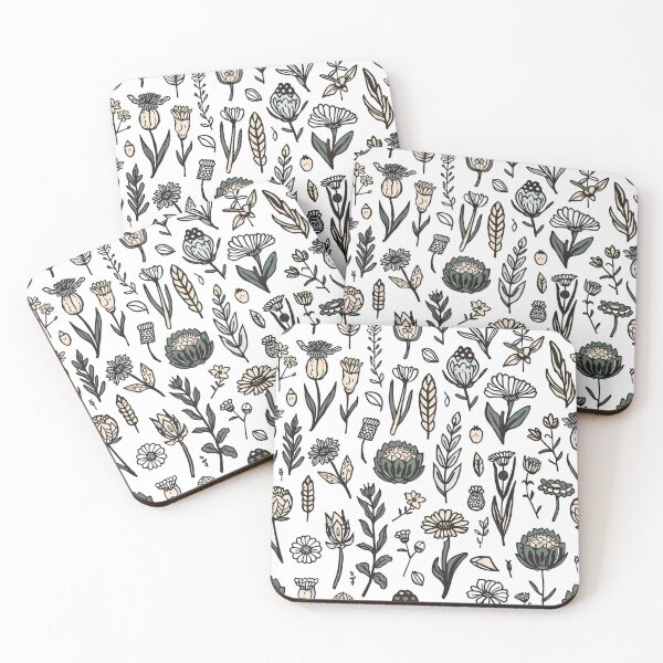 Item preview, Black Ink Linocut Wildflower Botanical Pattern designed and sold by NuvoraNest.