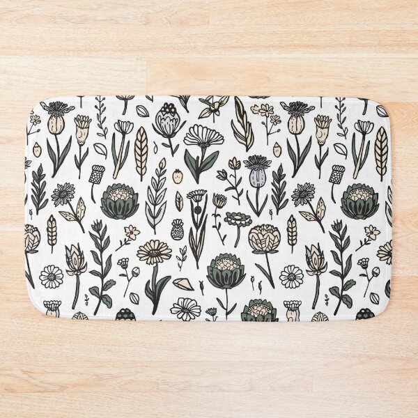 Item preview, Black Ink Linocut Wildflower Botanical Pattern designed and sold by NuvoraNest.