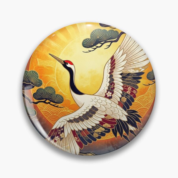 Item preview, Elegant Japanese Crane and Golden Sunrise - Traditional Kimono Pattern Art designed and sold by Hikariha Studio.