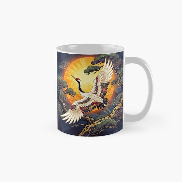 Item preview, Elegant Japanese Crane and Golden Sunrise - Traditional Kimono Pattern Art designed and sold by Hikariha Studio.