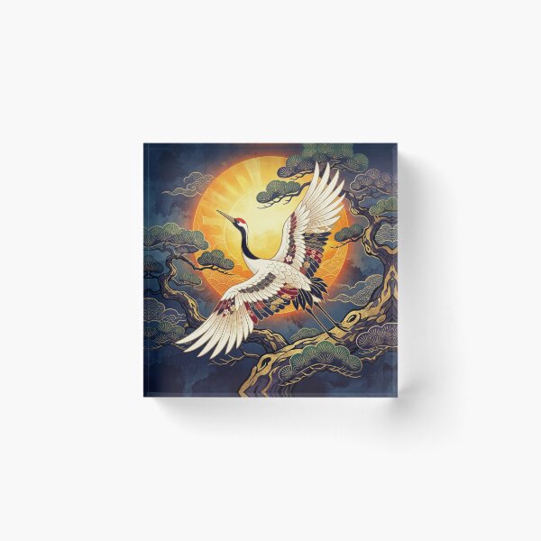 Item preview, Elegant Japanese Crane and Golden Sunrise - Traditional Kimono Pattern Art designed and sold by Hikariha Studio.