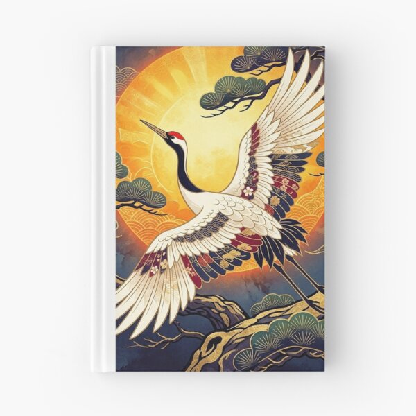 Item preview, Elegant Japanese Crane and Golden Sunrise - Traditional Kimono Pattern Art designed and sold by Hikariha Studio.