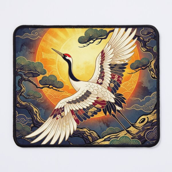 Item preview, Elegant Japanese Crane and Golden Sunrise - Traditional Kimono Pattern Art designed and sold by Hikariha Studio.