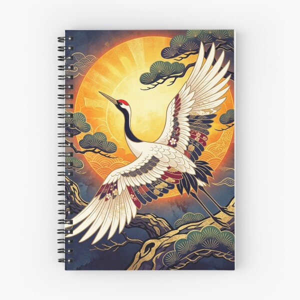 Item preview, Elegant Japanese Crane and Golden Sunrise - Traditional Kimono Pattern Art designed and sold by Hikariha Studio.