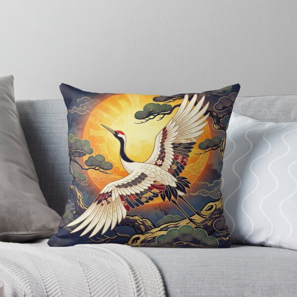 Item preview, Elegant Japanese Crane and Golden Sunrise - Traditional Kimono Pattern Art designed and sold by Hikariha Studio.
