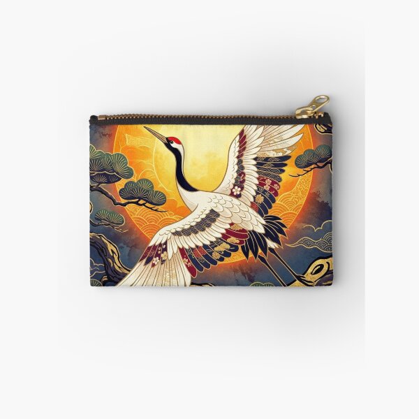 Item preview, Elegant Japanese Crane and Golden Sunrise - Traditional Kimono Pattern Art designed and sold by Hikariha Studio.