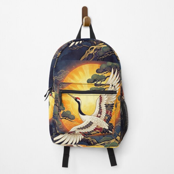 Item preview, Elegant Japanese Crane and Golden Sunrise - Traditional Kimono Pattern Art designed and sold by Hikariha Studio.