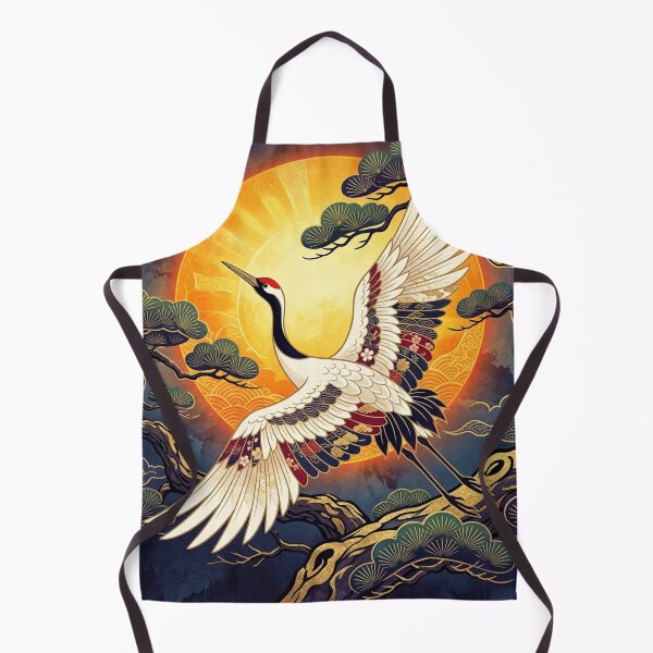Item preview, Elegant Japanese Crane and Golden Sunrise - Traditional Kimono Pattern Art designed and sold by Hikariha Studio.