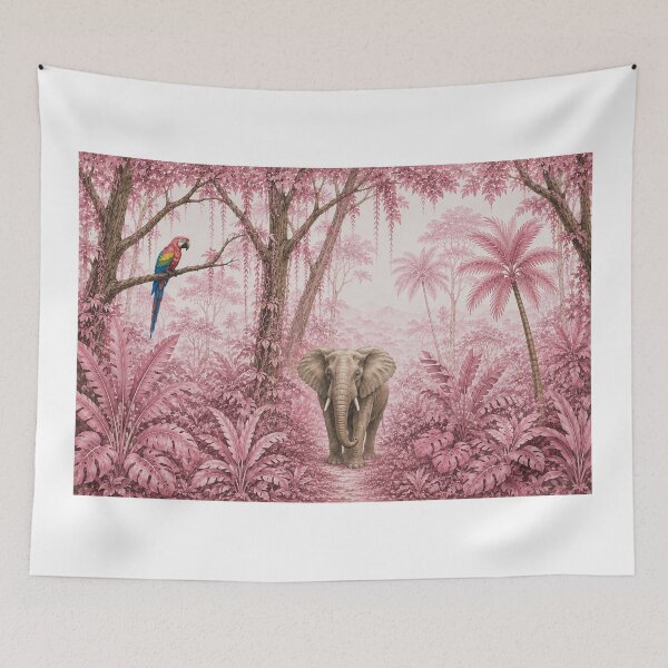 Item preview, Pink Majestic Jungle Wildlife Wall Art Print | Tropical Forest Animal Mural Decor | Nature Nursery Artwork designed and sold by Hookesmode.