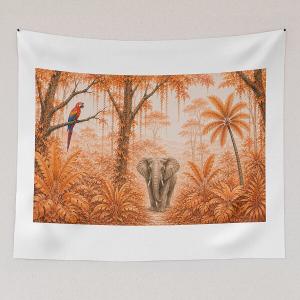 Item preview, Orange Majestic Jungle Wildlife Wall Art Print | Tropical Forest Animal Mural Decor | Nature Nursery Artwork designed and sold by Hookesmode.