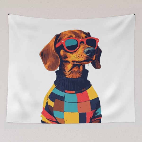 Item preview, Summer Cool Dachshund Shirt – Trendy Wiener Dog in Red Sunglasses, Colorful Patchwork Sweater, Modern Coastal Aesthetic Summer 2026 Tee designed and sold by Ditstyle.