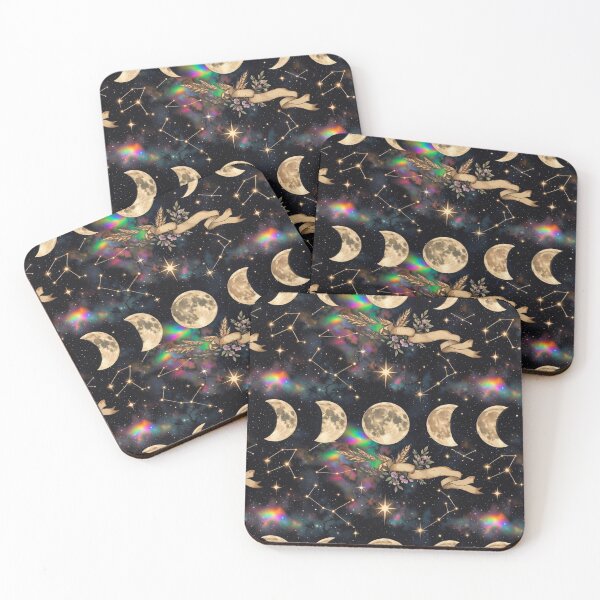 Item preview, Celestial Moon Phases Psychedelic Fabric Pattern designed and sold by IntelliMindDesigns.