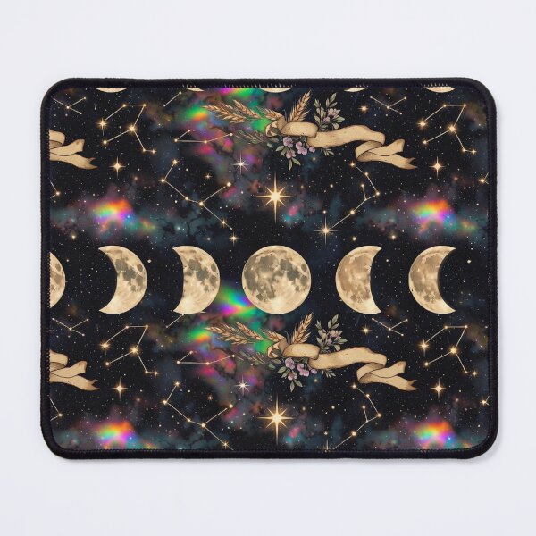 Item preview, Celestial Moon Phases Psychedelic Fabric Pattern designed and sold by IntelliMindDesigns.