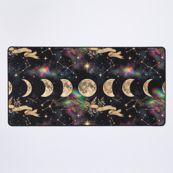 Item preview, Celestial Moon Phases Psychedelic Fabric Pattern designed and sold by IntelliMindDesigns.