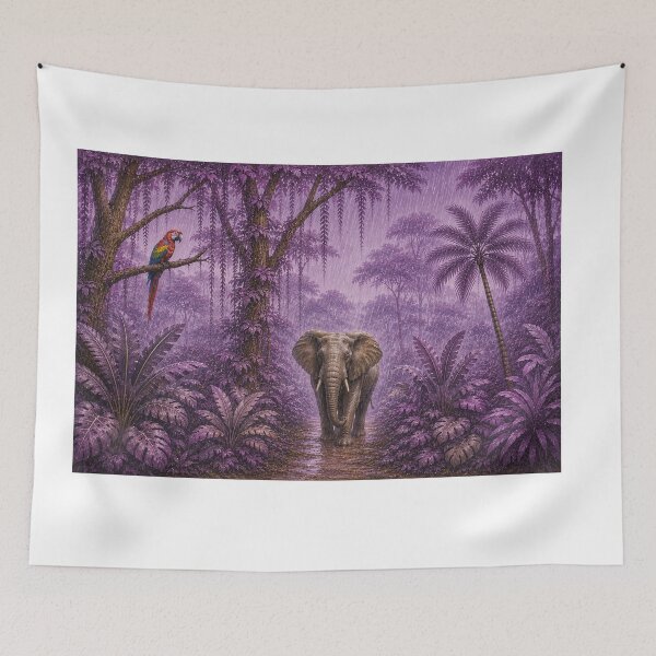 Item preview, Purple Majestic Jungle Wildlife Wall Art Print | Tropical Forest Animal Mural Decor | Nature Nursery Artwork designed and sold by Hookesmode.