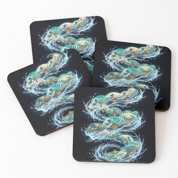 Item preview, Dynamic Ukiyo-e Sensu Fans and Crystal Water Splashes - Modern Japanese Art designed and sold by Hikariha Studio.