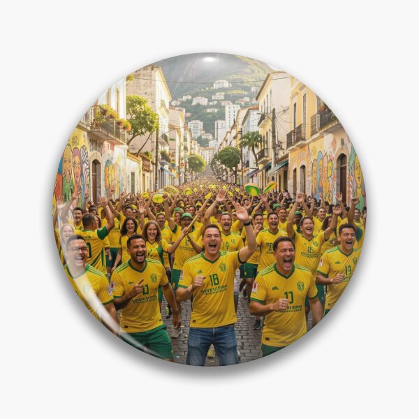 Item preview, Brazilian World Cup celebration in a colorful street scene full of fans and vibrant energy designed and sold by FotoworldEdel.