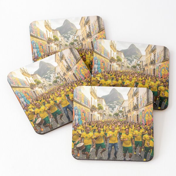 Item preview, Brazilian World Cup celebration in a colorful street scene full of fans and vibrant energy designed and sold by FotoworldEdel.