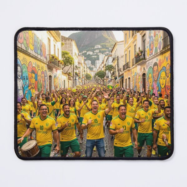 Item preview, Brazilian World Cup celebration in a colorful street scene full of fans and vibrant energy designed and sold by FotoworldEdel.