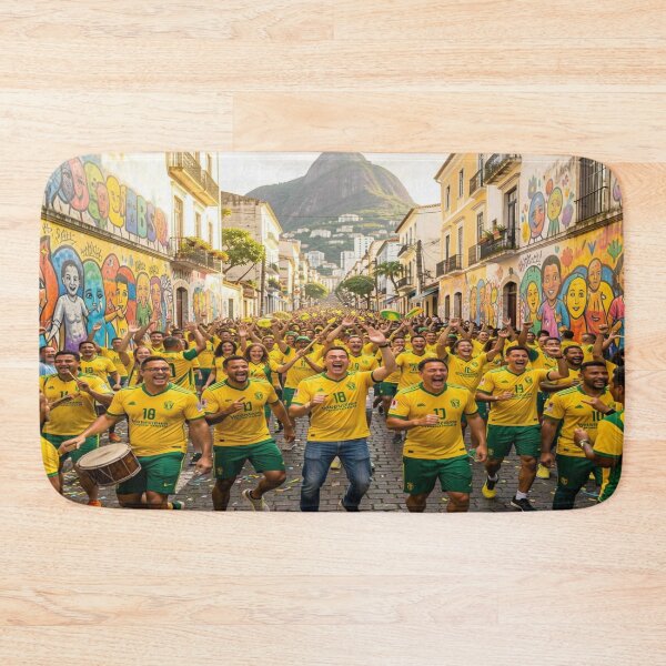 Item preview, Brazilian World Cup celebration in a colorful street scene full of fans and vibrant energy designed and sold by FotoworldEdel.