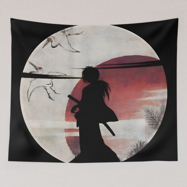 Item preview, The Wandering Samurai Silhouette - Himura Kenshin Japanese Watercolor Art designed and sold by Teenkai.