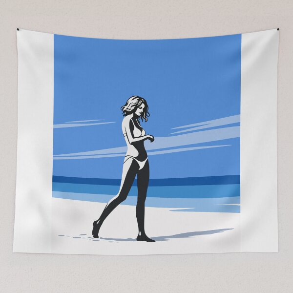 Item preview, Minimalist Beach Woman Art, Contemporary Coastal Figure Print designed and sold by Studio pod Burom.