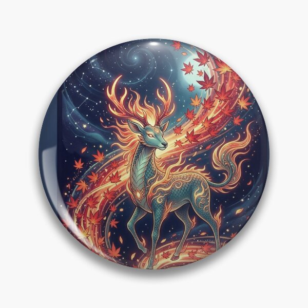 Item preview, Divine Kirin Spirit and Glowing Autumn Maple Leaves - Japanese Mythical Wall Art designed and sold by Hikariha Studio.